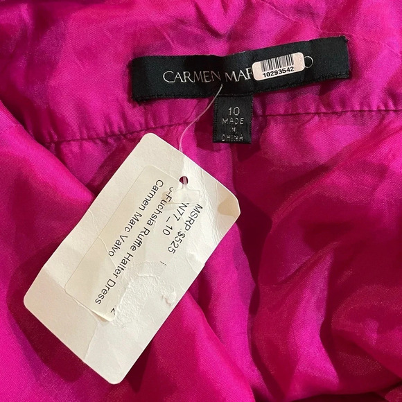 Carmen Marc Valvo Fuchsia Ruffle Halter Dress - Picture 2 of 11